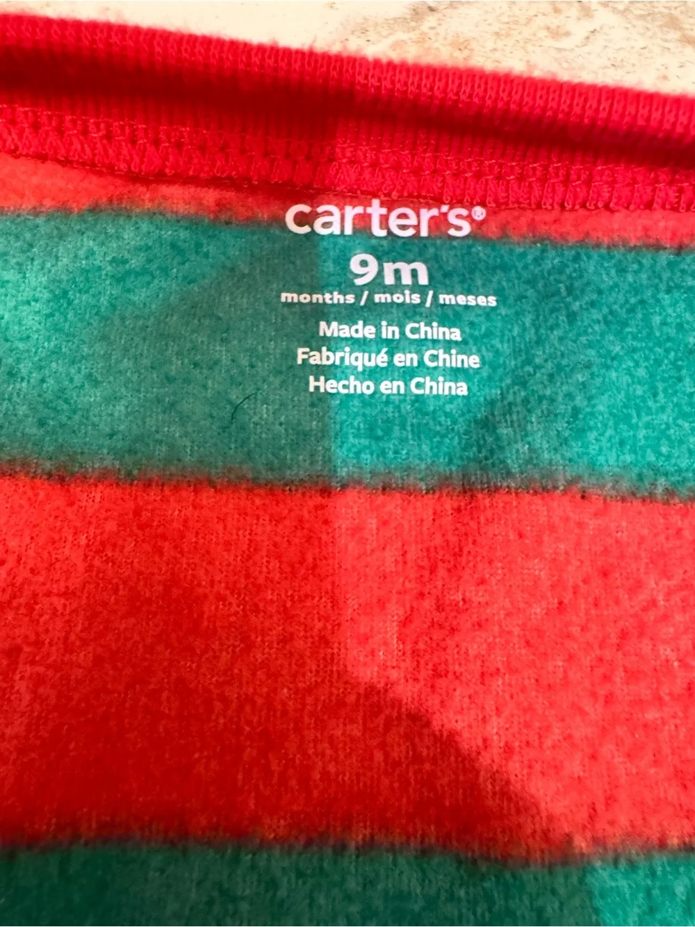 Carter's Red & Green Striped Reindeer Footed One-Piece